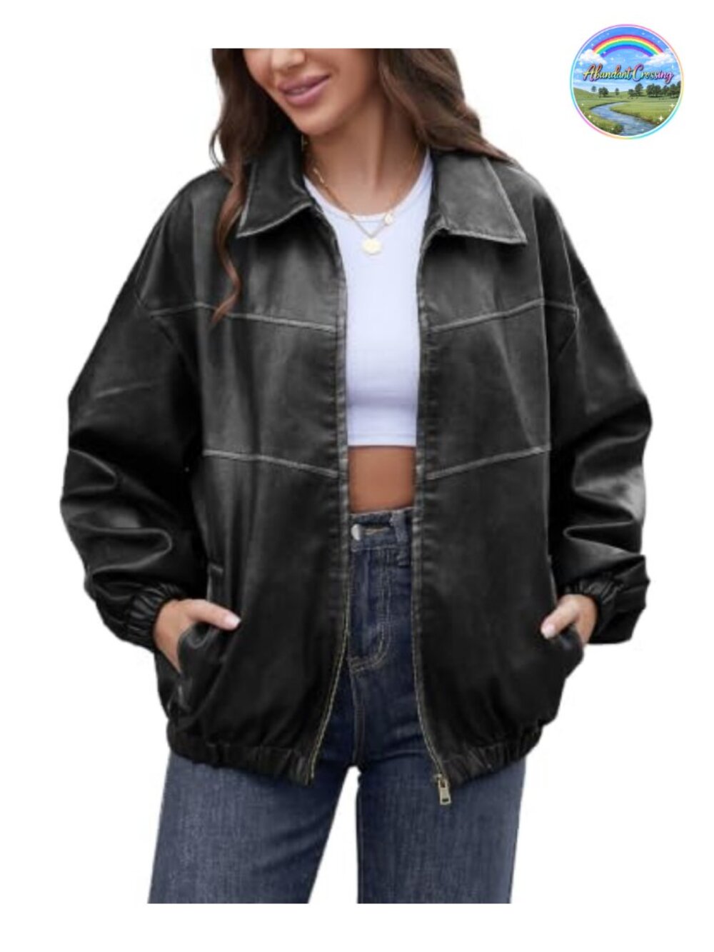 Oversized Faux Leather Jacket Women Aviator Motorcycle Coat Vintage Fall